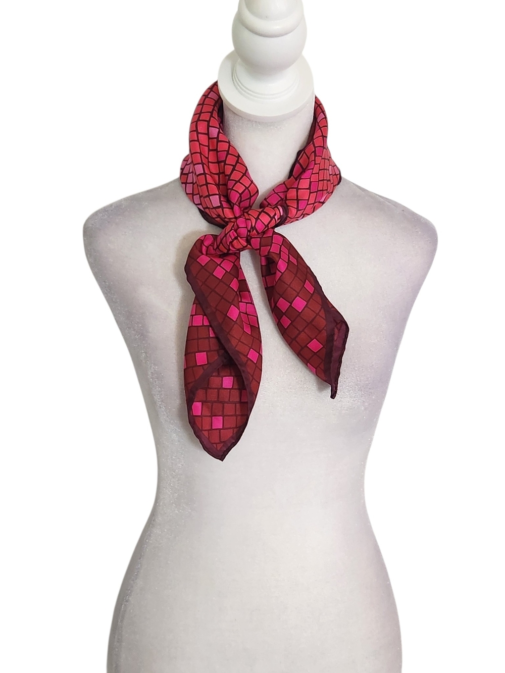 Talbots Pink and Burgundy Mosaic Print Silk Scarf One Size
